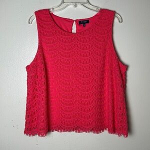 3/$20 💥 KAARI BLUE Crochet Lace Pink Cropped Sleeveless Top w/ Scalloped Hem